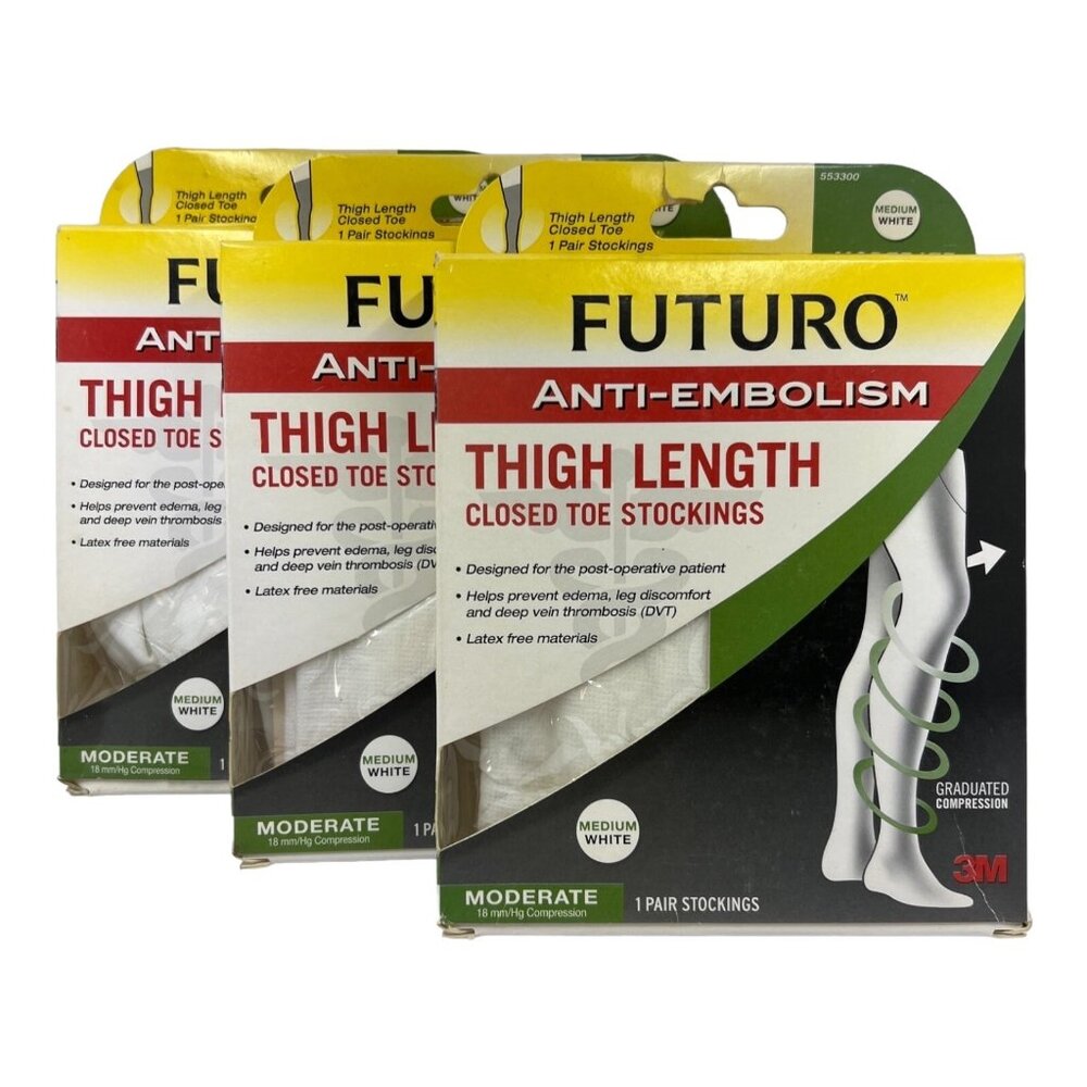 Futuro M White Anti Embolism Thigh Length Stocking Closed Toe‎ 55300  3 Pack